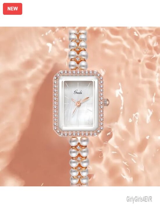 Luxury Pearl Bracelet Quartz Watch with Rhinestone Bezel Rectangular Dial main image 5